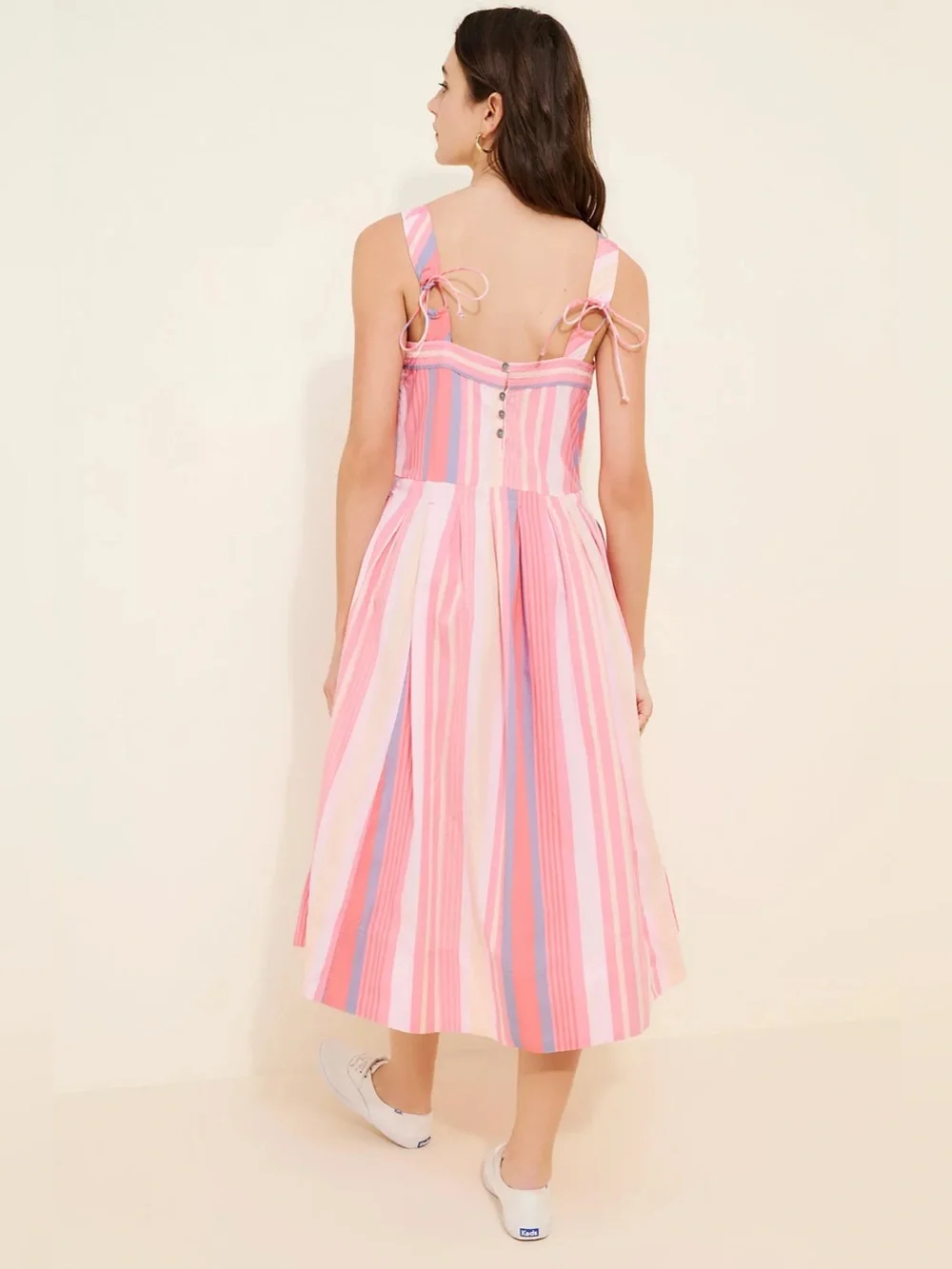 Free People Pink & Blue Striped Midi Sundress